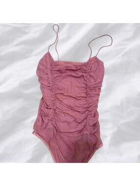 Pink Blush Ruched Mesh Bodysuit – Size S